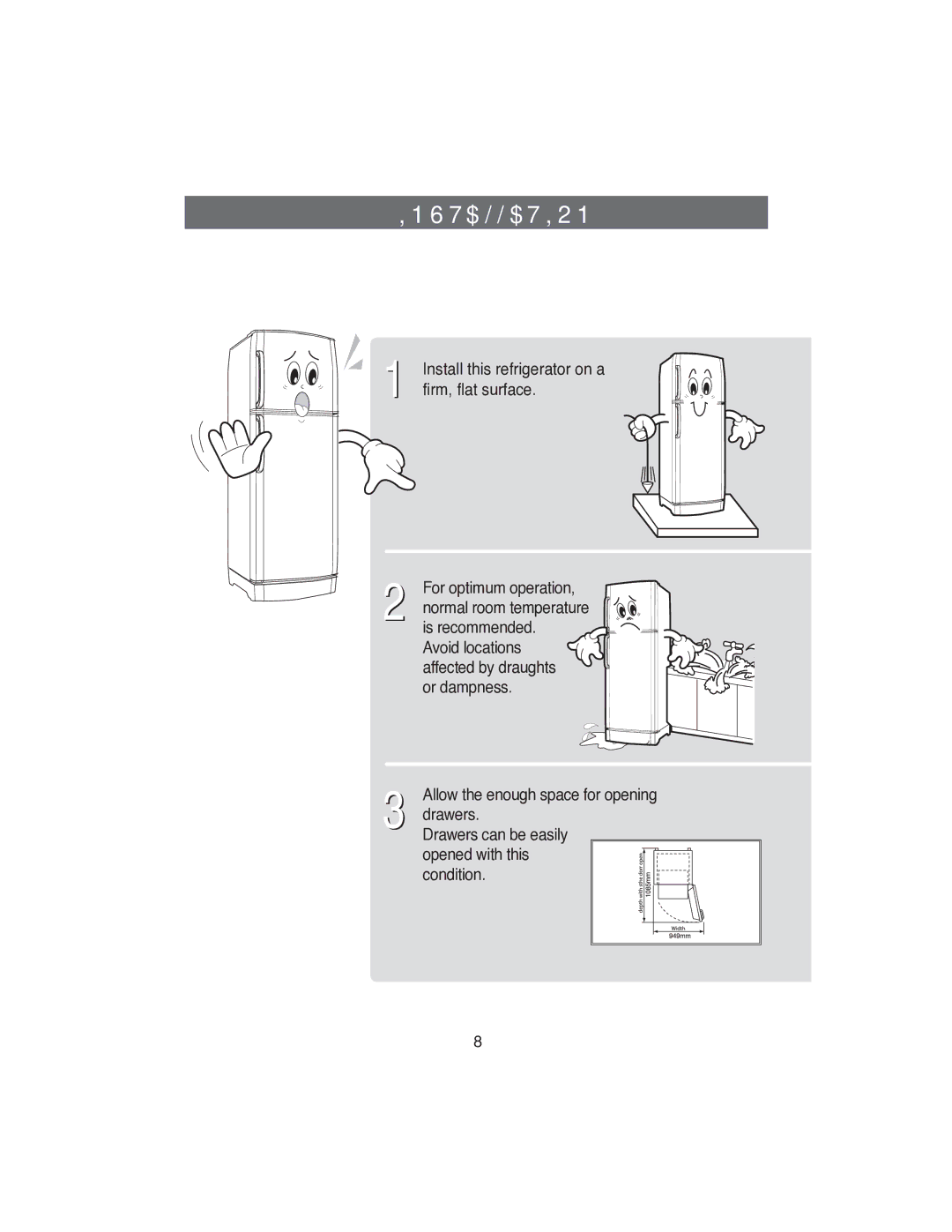 Samsung RT22S manual 167$//$7,21, Install this refrigerator on a firm, flat surface 