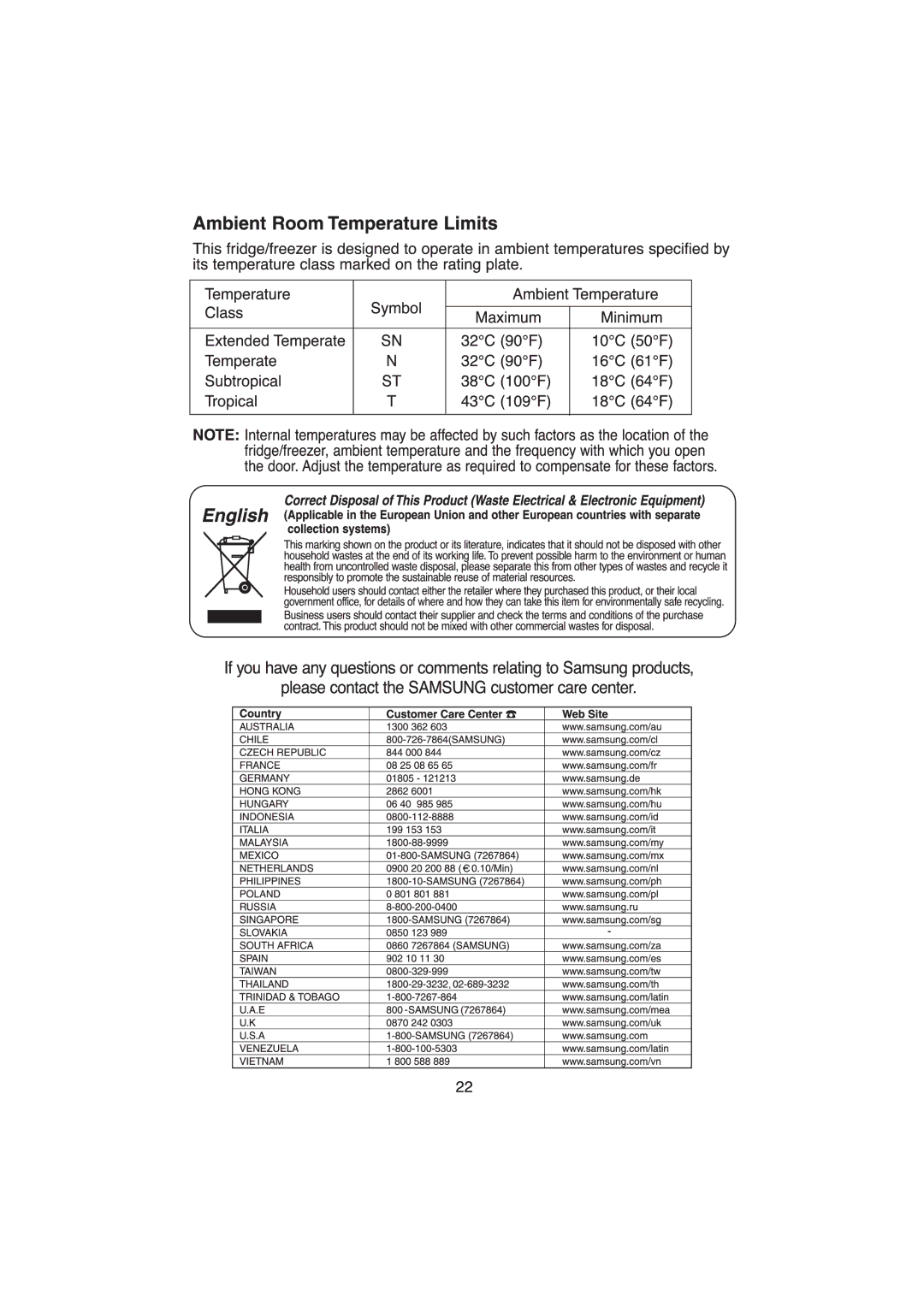 Samsung RT22SASS1/XEH, RT22SASS2/XEH, RT22SASW2/XEH, RT25SASS2/XEH, RT25SASS1/XEH manual 