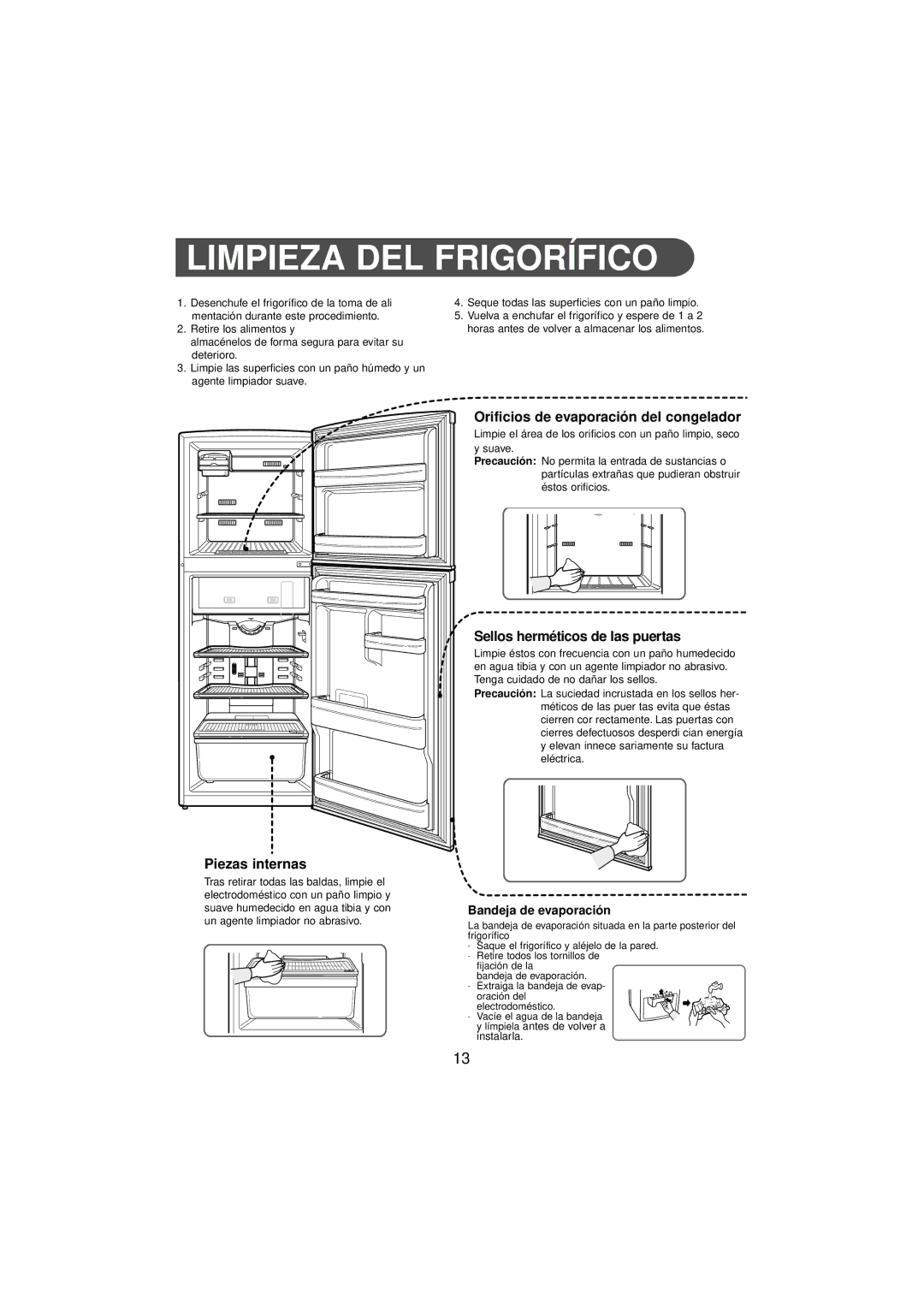 Samsung RT24MGSW1/AFK Limpieza DEL Frigorífico, Orificios de evaporación del congelador, Sellos herméticos de las puertas 