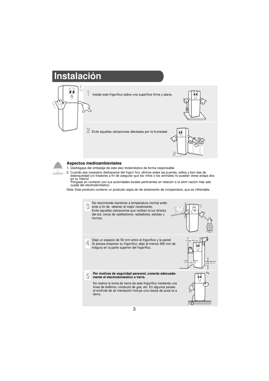 Samsung RT24MGSW1/AFK, RT24MHSW1/XEP manual Instalación, Aspectos medioambientales 