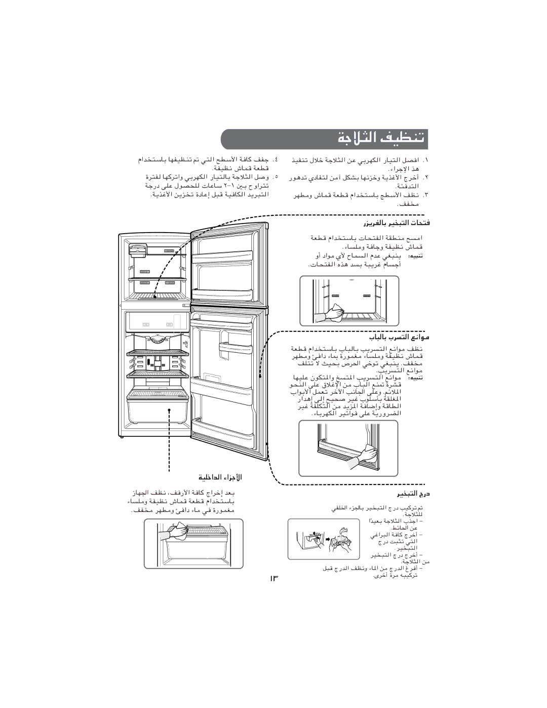 Samsung RT24MHSW2/ZAM manual ﺔﺟﻼﺜﻟا ﻒﻴﻈﻨﺗ, رﺰﻳﺮﻔﻟﺎﺑ ﺮﻴﺨﺒﺘﻟا تﺎﺤﺘﻓ, بﺎﺒﻟﺎﺑ بﺮﺴﺘﻟا ﻊﻧاﻮﻣ, ﺔﻴﻠﺧاﺪﻟا ءاﺰﺟﻷا, ﺮﻴﺨﺒﺘﻟا جرد 