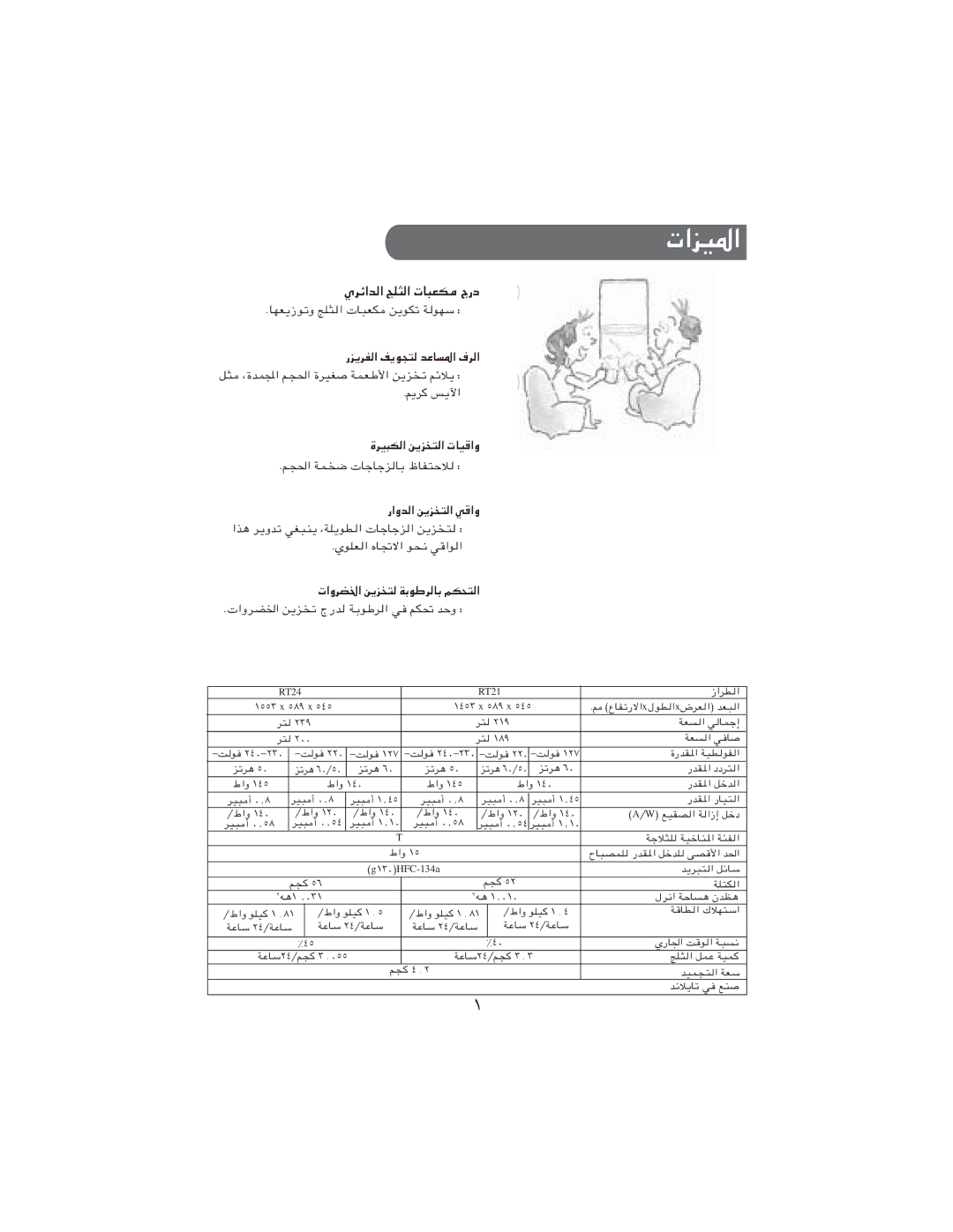 Samsung RT21MGSW1/BLS, RT24MGSW1/ZBD, RT21MGSW1/ZBD, RT24MHSW1/SUT, RT24MGSW1/ATC manual تاﺰﻴﳌا, يﺮﺋاﺪﻟا ﺞﻠﺜﻟا تﺎﺒﻌﻜﻣ جرد 