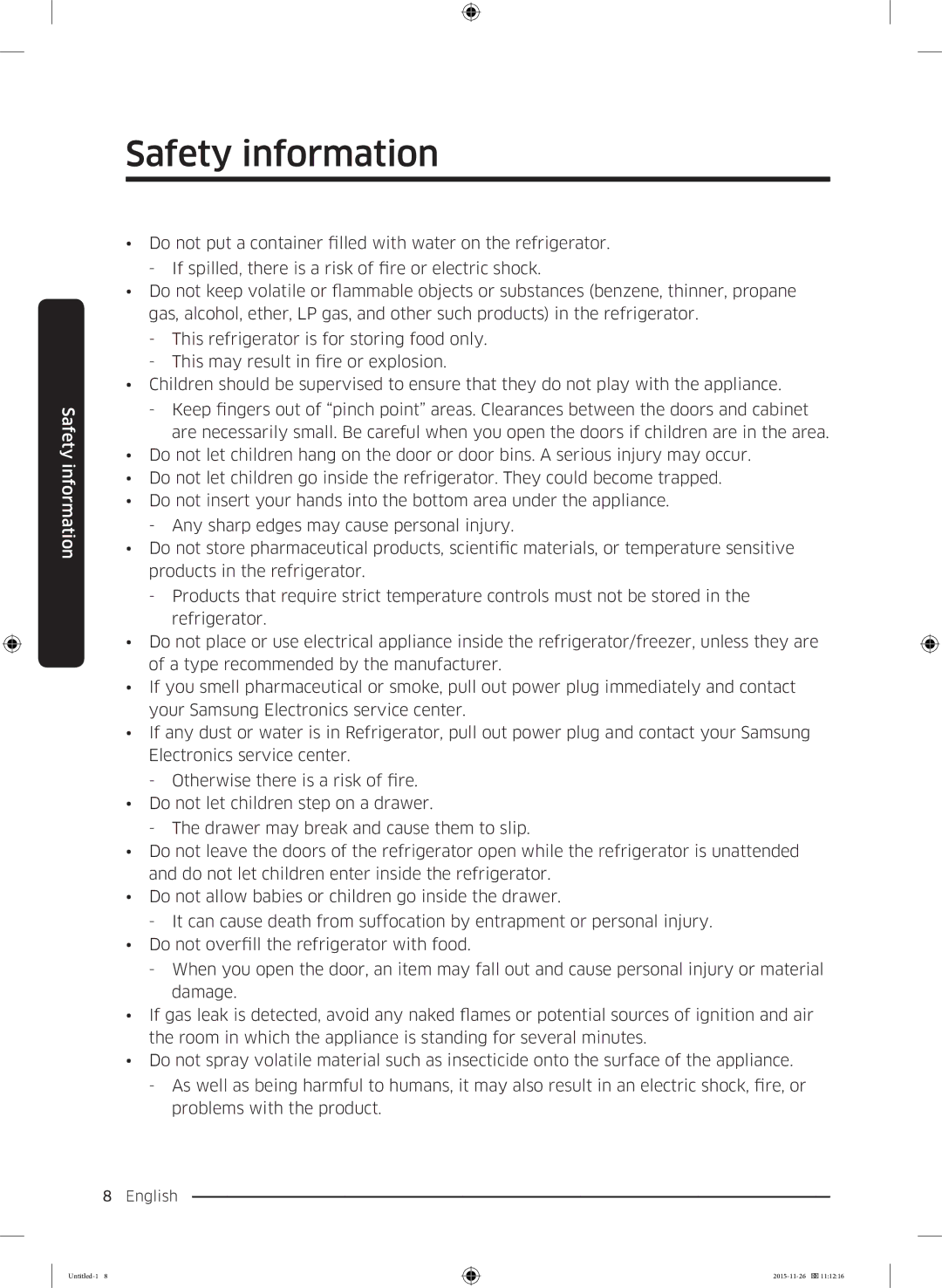 Samsung RT25K3002S8/MA manual Safety information 