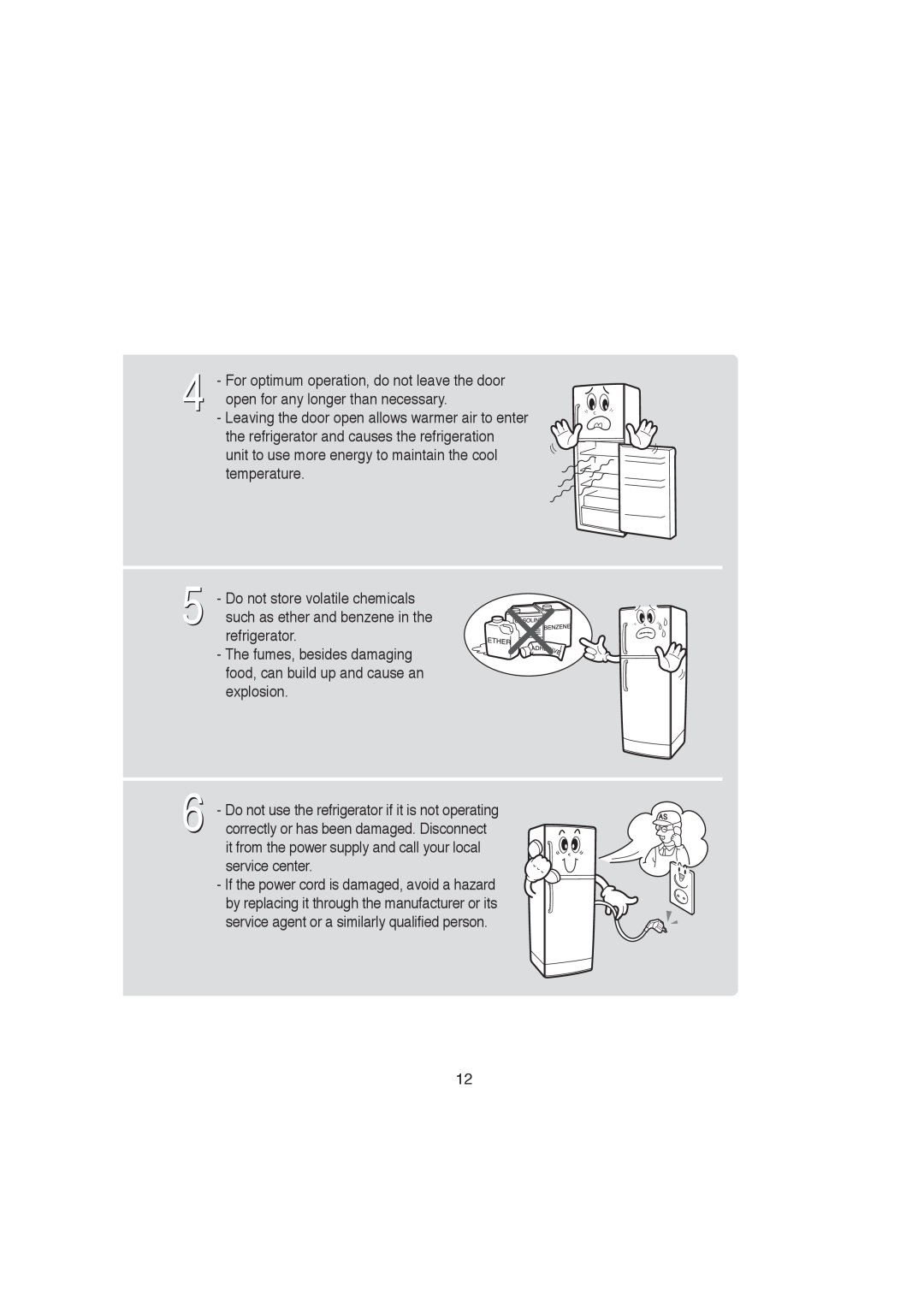 Samsung RT25S manual For optimum operation, do not leave the door 