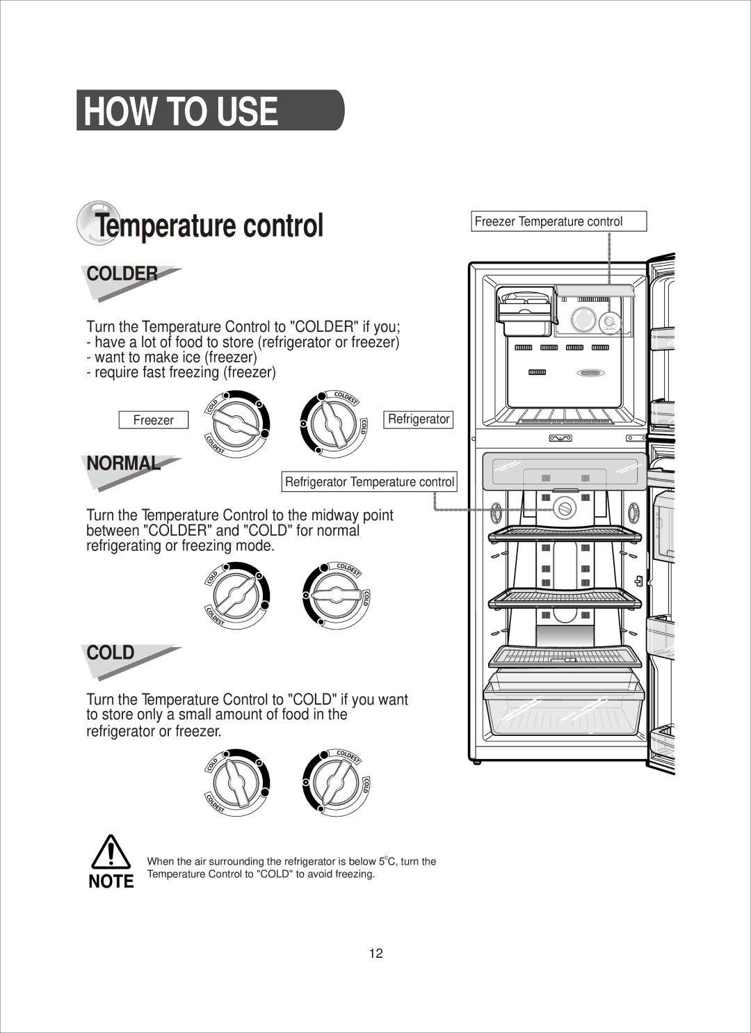 Samsung RT31, RT26 manual HOW to USE, Temperature control 