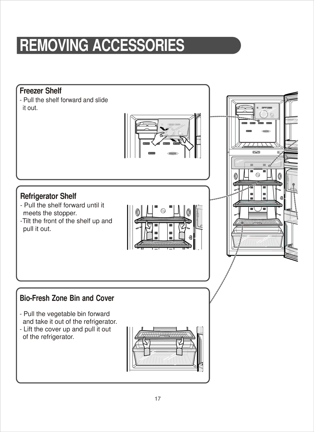 Samsung RT26, RT31 manual Removing Accessories, Refrigerator Shelf 