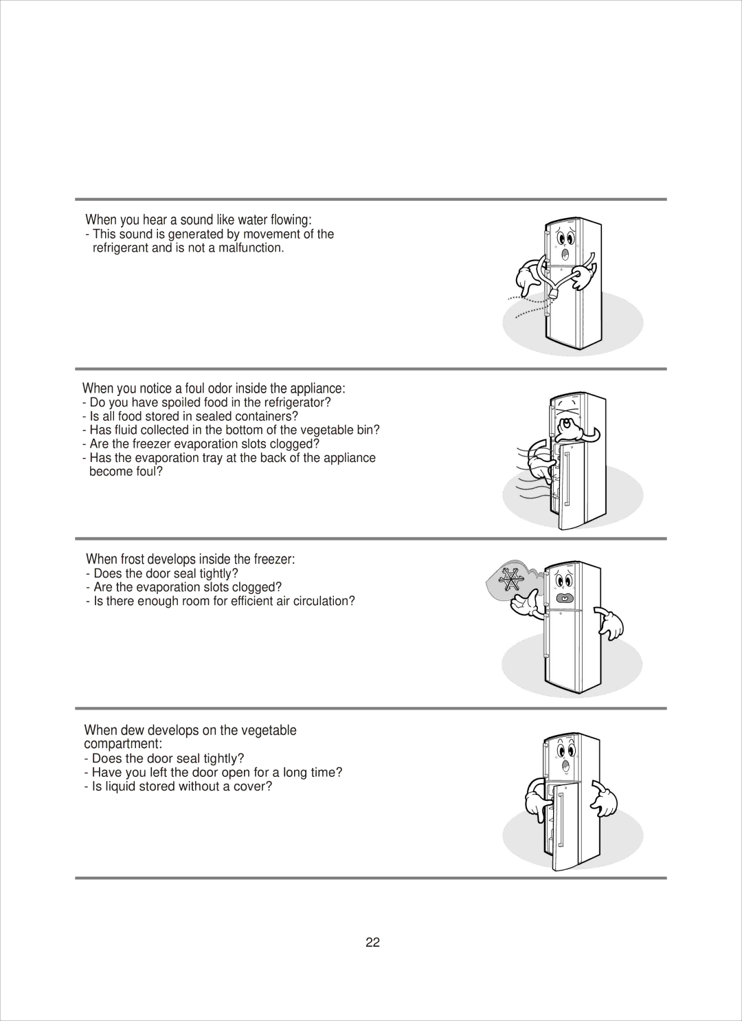 Samsung RT31, RT26 manual When you hear a sound like water flowing 