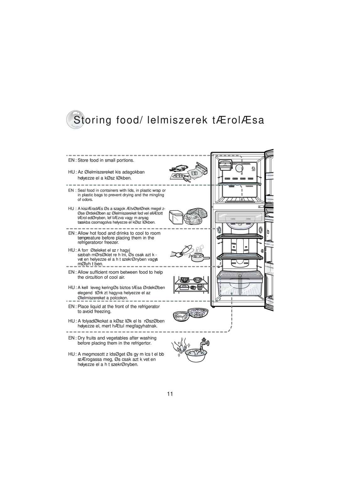 Samsung RT30VCSS1/XST, RT30MASW1/XEH, RT37MASS1/XEH Storing food/Élelmiszerek tárolása, EN Store food in small portions 