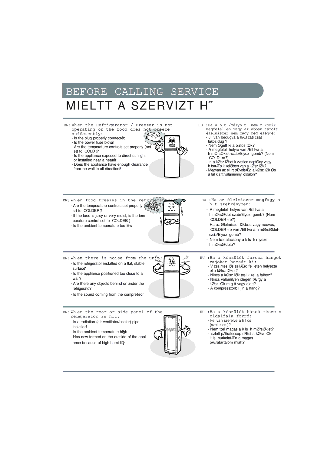 Samsung RT30VCSS1/XST, RT30MASW1/XEH EN When food freezes in the refrigerator, HU Ha az élelmiszer megfagy a hzekrényben 