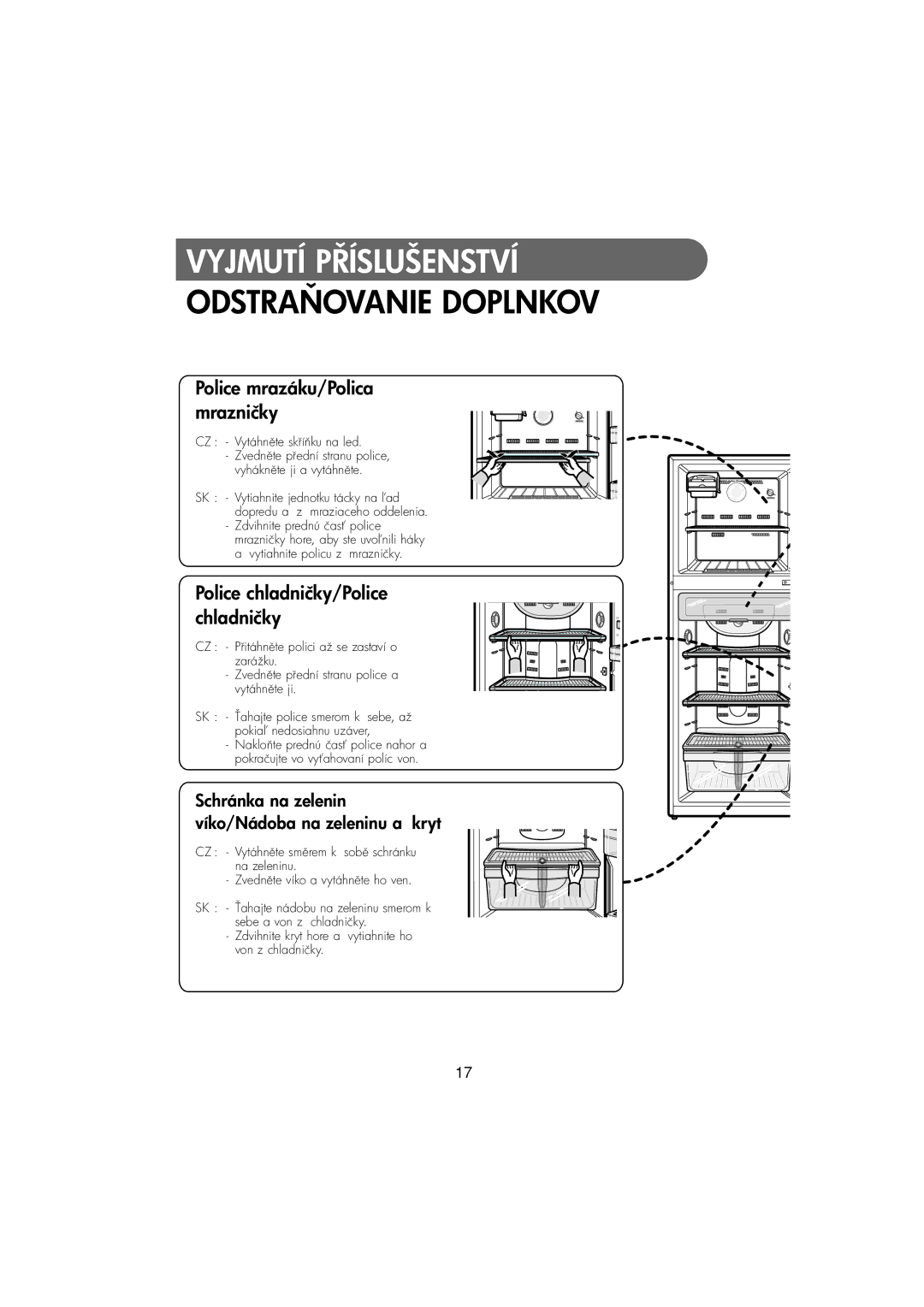 Samsung RT30MASW1/XEH manual Police mrazáku/Polica mrazničky, Police chladničky/Police chladničky, CZ Vytáhne sku na led 