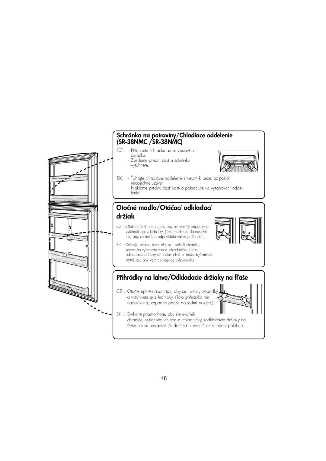 Samsung RT37MASS1/XEH, RT30MASW1/XEH manual Otočné madlo/Otáčací odkladací držiak, Pe/Odkladacie držiaky na f 