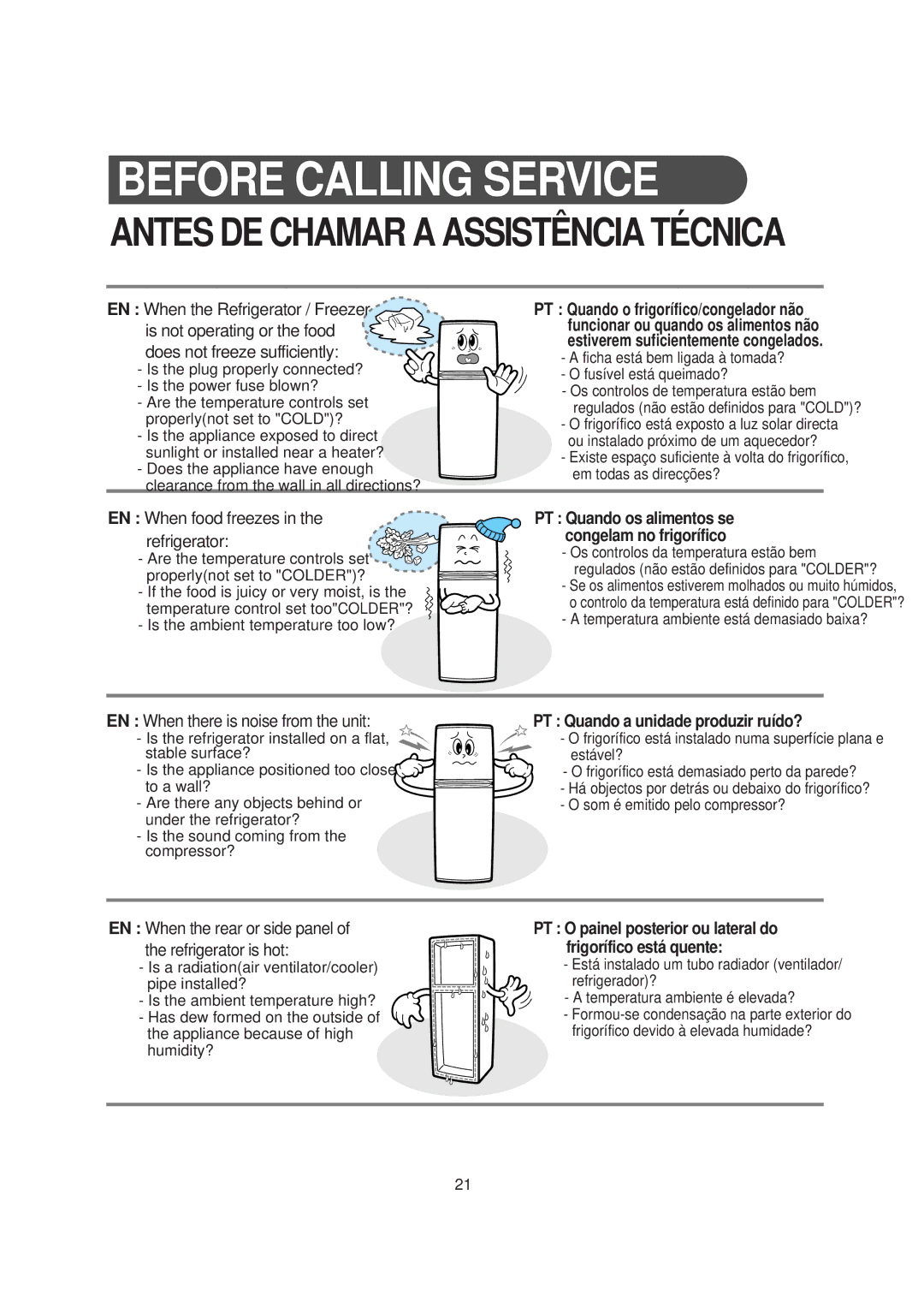 Samsung RT30MASW1/UPA, RT30MBSW1/XEP, RT30MASW1/XEH manual Before Calling Service, EN When food freezes in the refrigerator 