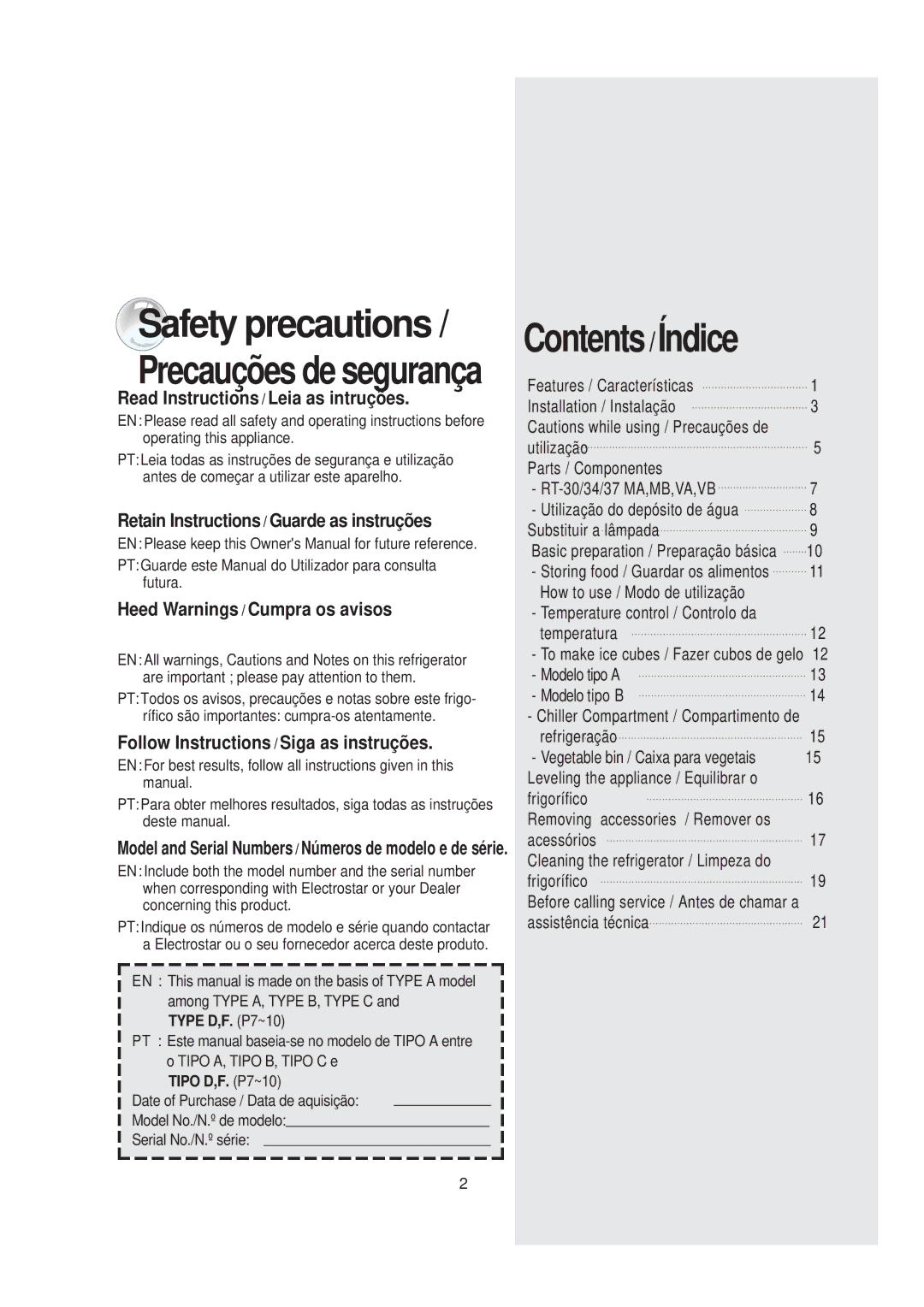 Samsung RT30MASW1/MOH, RT30MBSW1/XEP, RT30MASW1/XEH, RT30MASW1/XAP, RT30MASW1/JUM, RT30MASW1/BDW manual Contents / Índice 