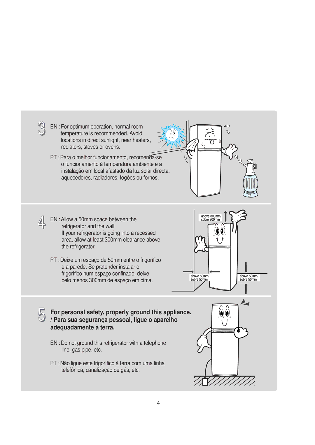 Samsung RT30MASW1/BDW, RT30MBSW1/XEP, RT30MASW1/XEH manual EN Allow a 50mm space between the refrigerator and the wall 