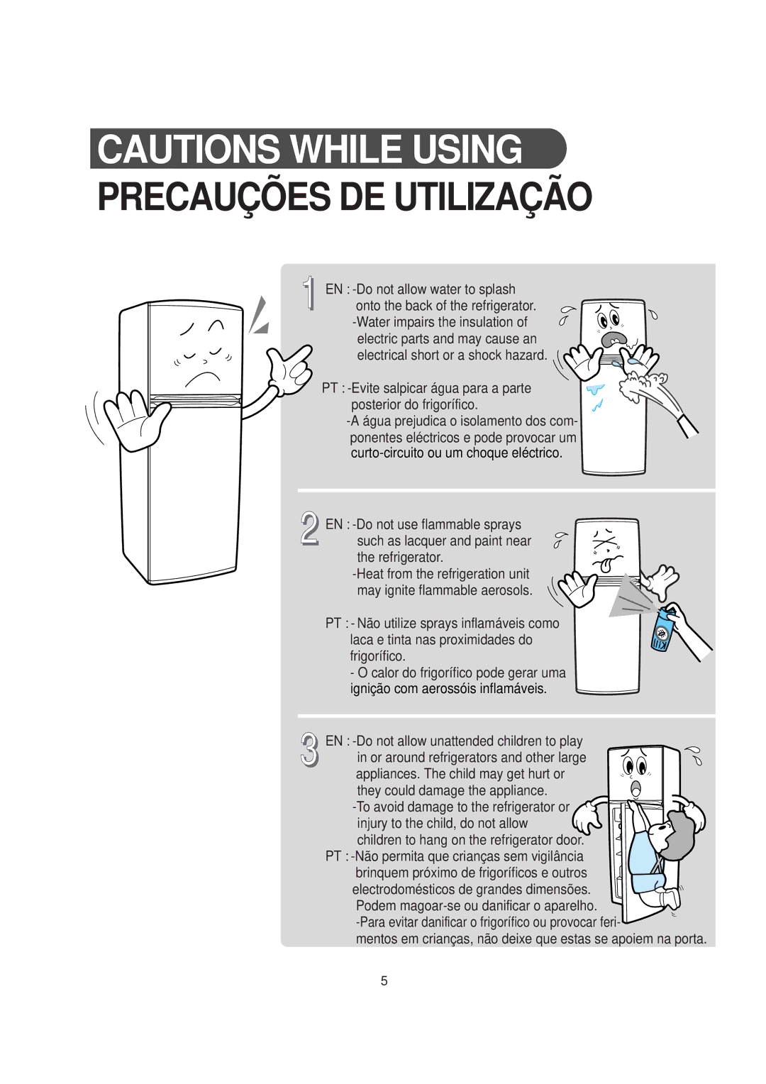 Samsung RT30MASW1/ATC, RT30MBSW1/XEP, RT30MASW1/XEH Precauções DE Utilização, EN -Do not allow unattended children to play 