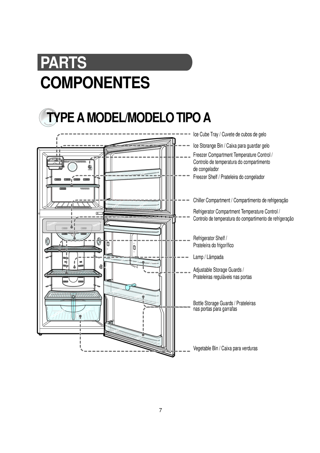 Samsung RT30MASW1/ZBD Parts, Componentes, Freezer Shelf / Prateleira do congelador, Vegetable Bin / Caixa para verduras 