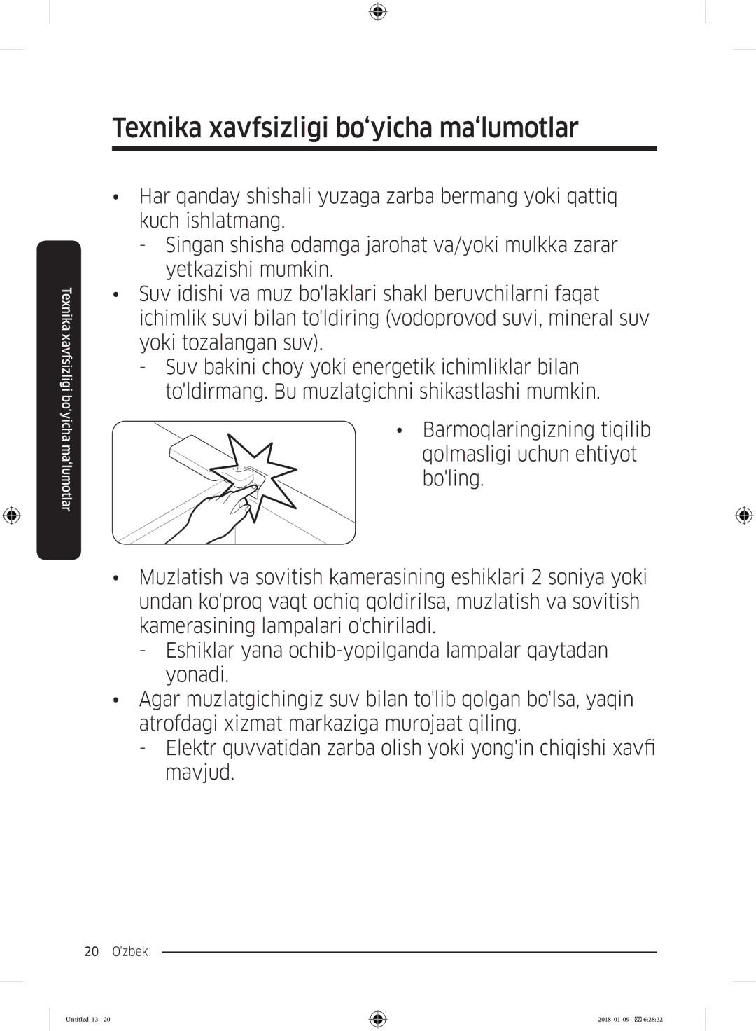 Samsung RT29K5030WW/WT, RT32K5132S8/WT, RT32K5132WW/WT, RT35K5440S8/WT manual Texnika xavfsizligi bo‘yicha ma‘lumotlar 