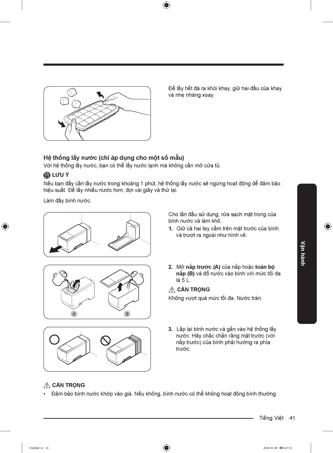 Samsung RT35K5982DX/SV, RT32K5532S8/SV, RT29K5532UT/SV, RT38K5032GL/SV manual Hệ thống lấy nước chỉ áp dụng cho một số mẫu 