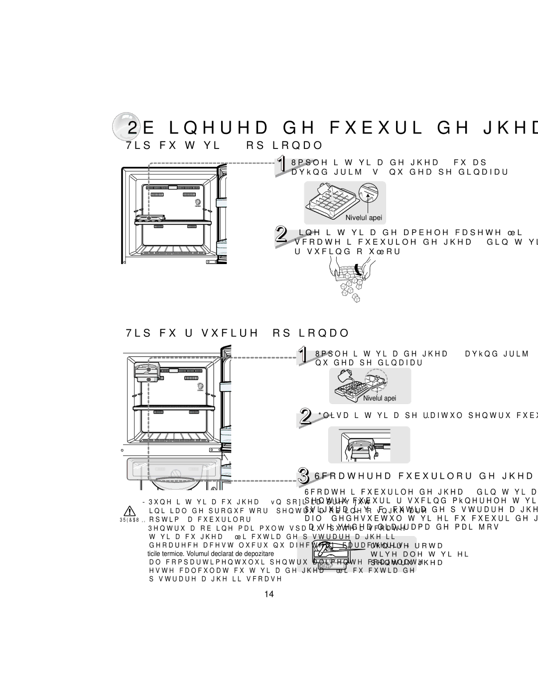 Samsung RT37GBSS1/XEH, RT34DBSS1/XEH manual 2EĠLQHUHDGHFXEXULGHJKHDĠă, Nivelul apei 