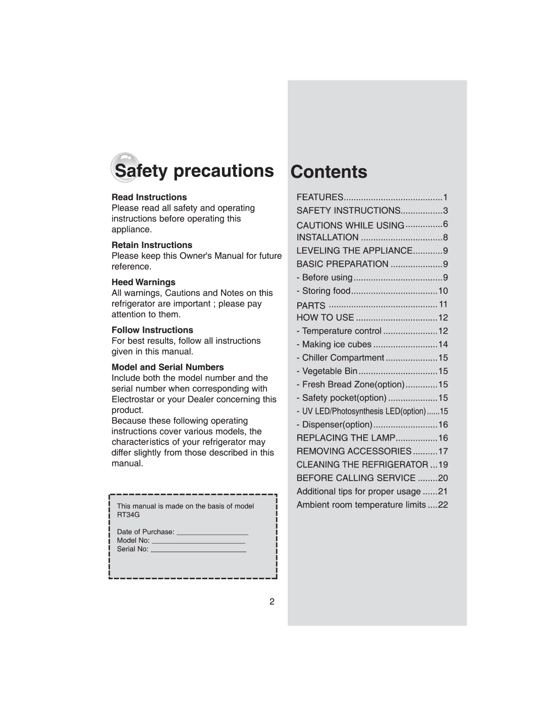 Samsung RT37GBSS1/XEH, RT34DBSS1/XEH manual 