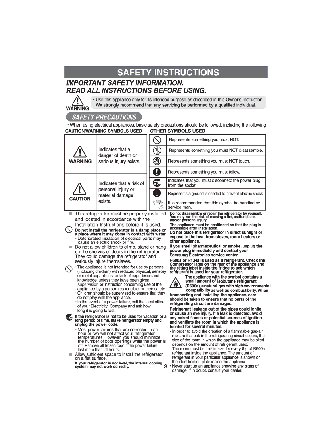 Samsung RT34DBSS1/XEH, RT37GBSS1/XEH manual 