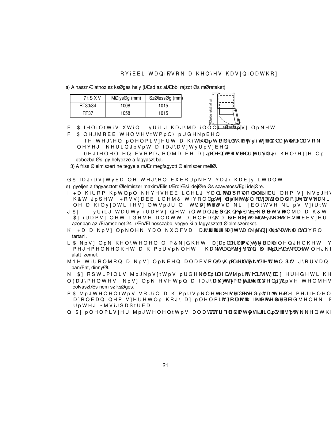 Samsung RT34DBSS1/XEH, RT37GBSS1/XEH manual Szélesség mm, RT30/34 1008 1015 RT37 1058 