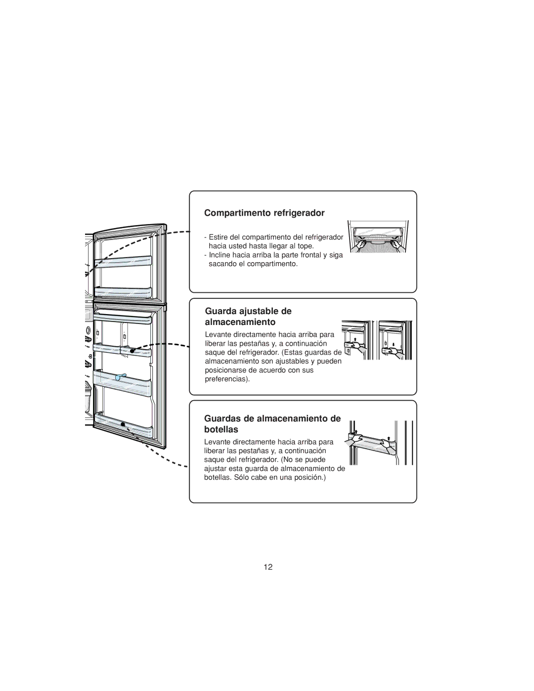 Samsung RT34MBSW1/XES, RT34MASS1/XES, RT30MBSW1/XEP manual Compartimento refrigerador, Guarda ajustable de almacenamiento 