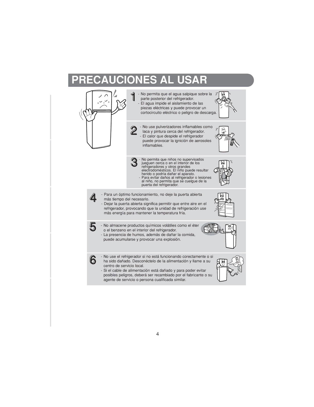 Samsung RT30MASW1/XAP, RT34MASS1/XES, RT30MBSW1/XEP, RT30MASW1/XEH, RT37MASW1/FAL manual Precauciones AL Usar, Inflamables 