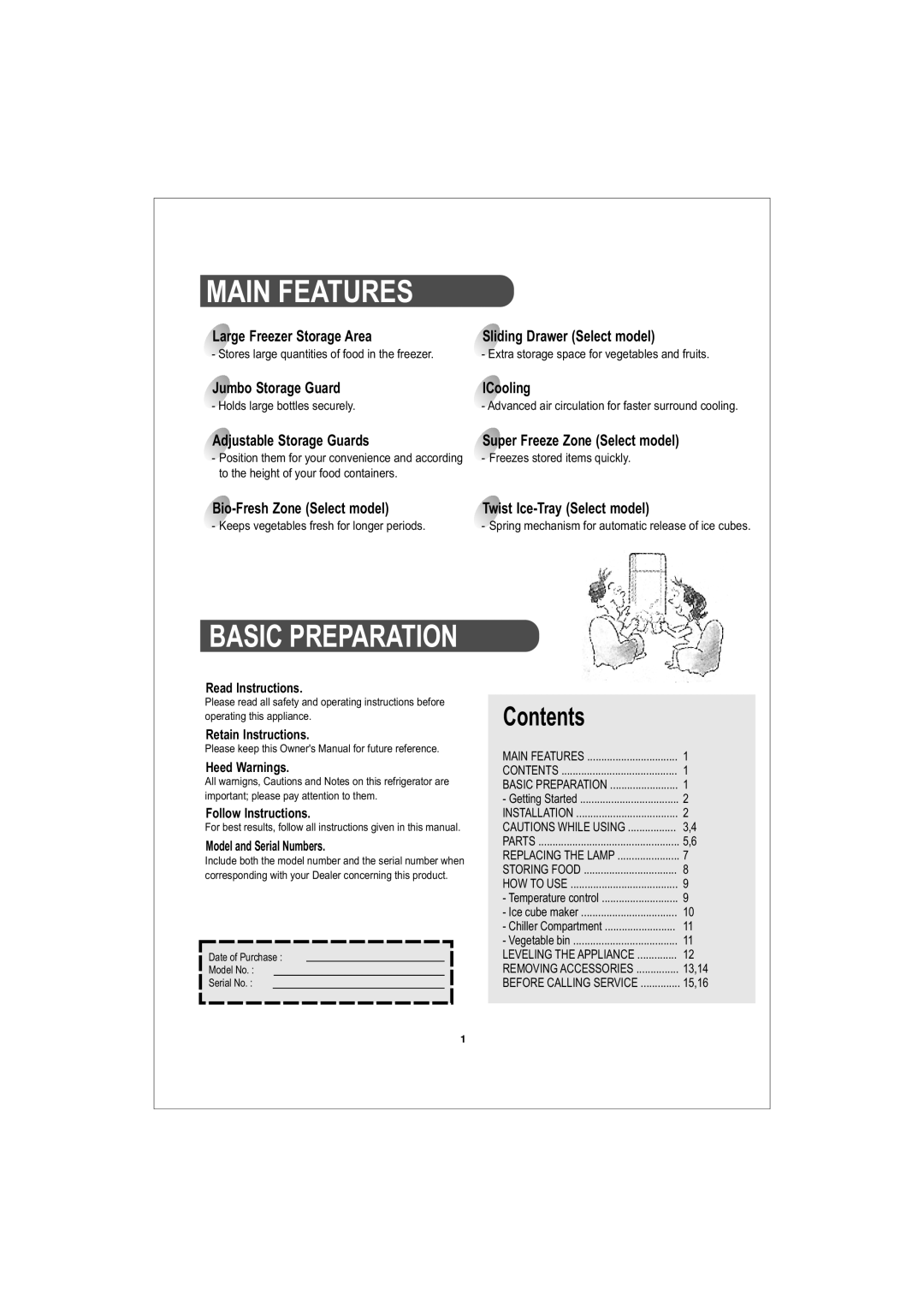 Samsung RT25BVMS1/XEK, RT35BVPW1/XEK, RT38BVPW1/XEK, RT35BVMS1/BWT, RT38BVMS1/XEK manual Main Features, Basic Preparation 