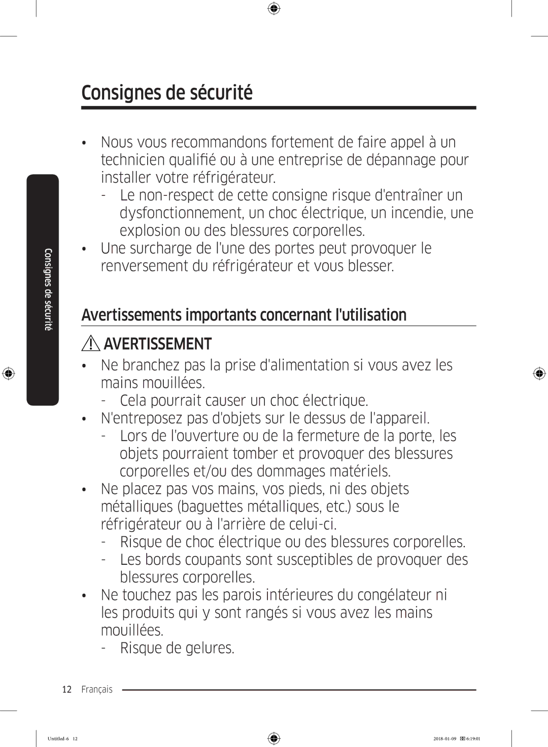 Samsung RT29K5030S9/EF, RT35K5500WW/EF, RT29K5000S9/EF, RT32K5000WW/EF Avertissements importants concernant lutilisation 