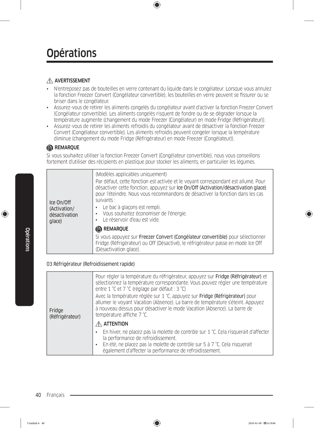 Samsung RT29K5000S9/EF, RT35K5500WW/EF, RT32K5000WW/EF, RT38K5400S9/EF manual Ice On/Off Activation/ désactivation glace 