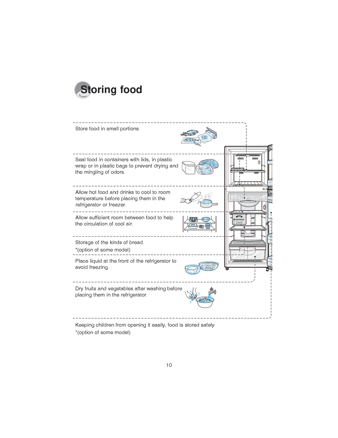 Samsung RT37S, RT37D, RT34G, RT37G, RT30G, RT30S, RT34S, RT34D, RT30D manual Storing food 