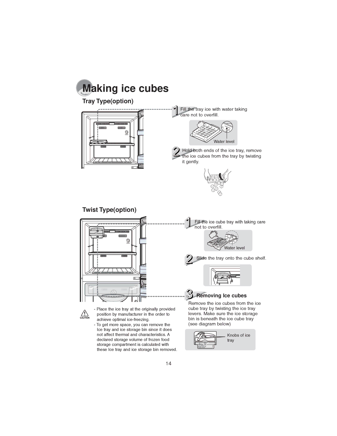 Samsung RT34D, RT37D, RT34G, RT37G, RT37S, RT30G, RT30S, RT34S, RT30D manual Making ice cubes, Tray Typeoption 