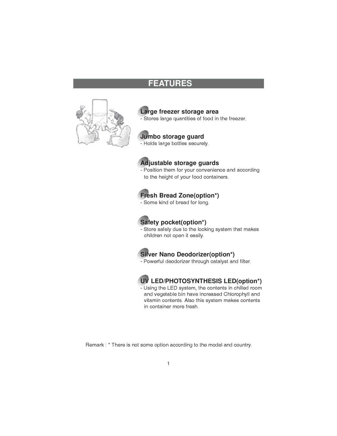 Samsung RT37S, RT37D, RT34G, RT37G, RT30G, RT30S, RT34S, RT34D, RT30D manual Features, UV LED/PHOTOSYNTHESIS LEDoption 