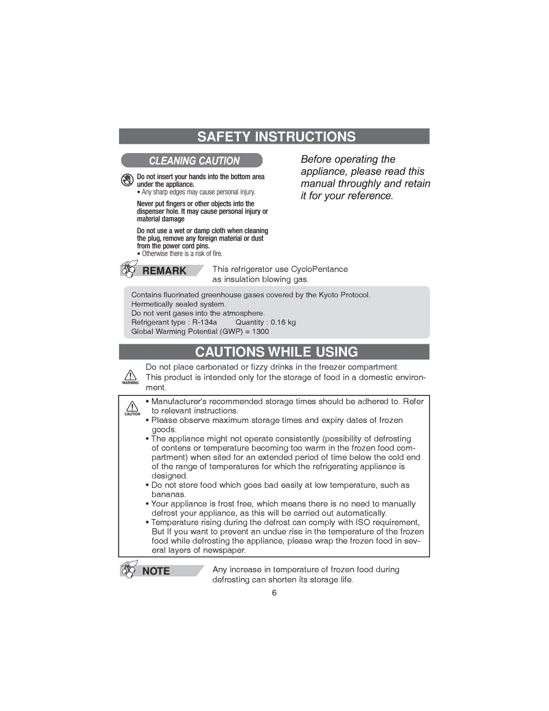 Samsung RT30D, RT37D, RT34G, RT37G, RT37S, RT30G, RT30S, RT34S, RT34D manual Remark 