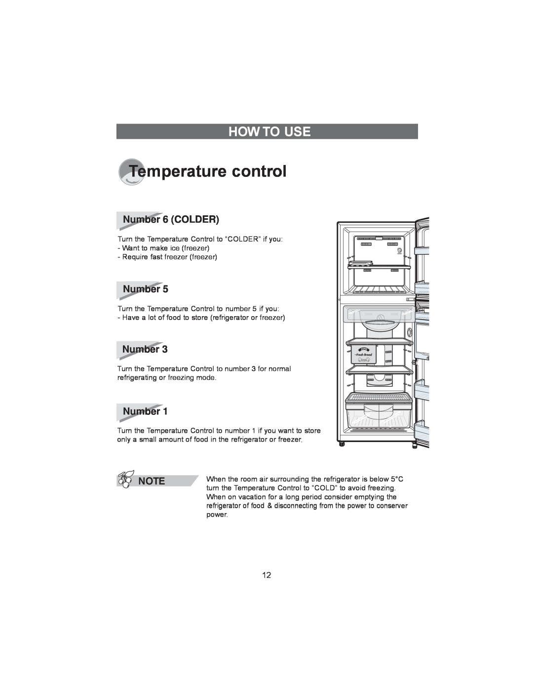 Samsung RT30S, RT37D, RT34G, RT37G, RT37S, RT30G, RT34S, RT34D, RT30D manual How To Use, Number 6 COLDER, Temperature control 