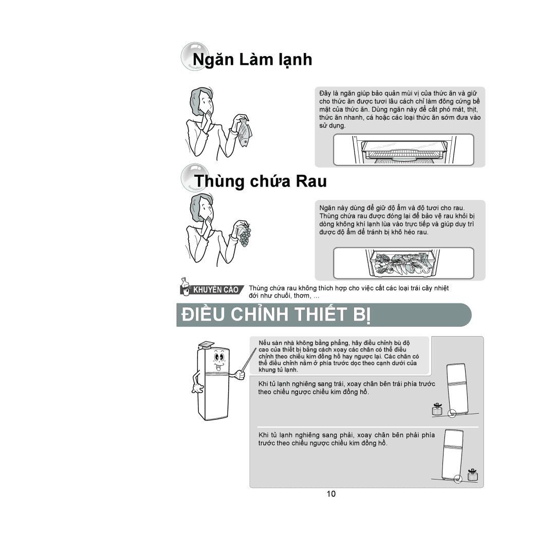 Samsung RT30MBAS1/XSV, RT37MBAS1/XSV, RT30MAAS1/XSV, RT37MAAS1/XSV manual Điều Chỉnh Thiết BỊ, Ngăn Làm lạnh, Thùng chứa Rau 