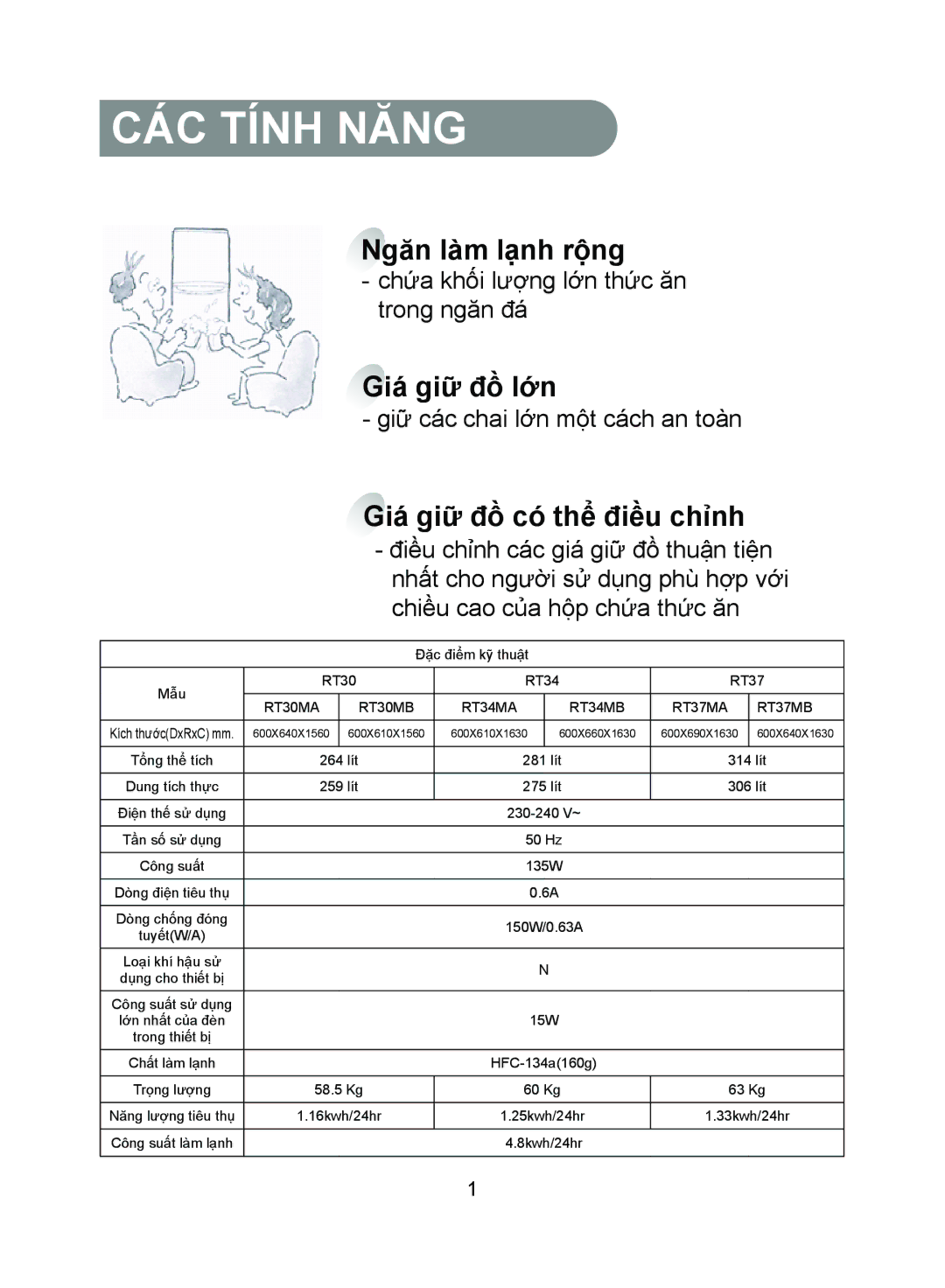 Samsung RT37MAAS1/XSV, RT37MBAS1/XSV, RT30MAAS1/XSV, RT30MBAS1/XSV manual CÁC Tính Năng, Giá giữ đồ có thể điều chỉnh 