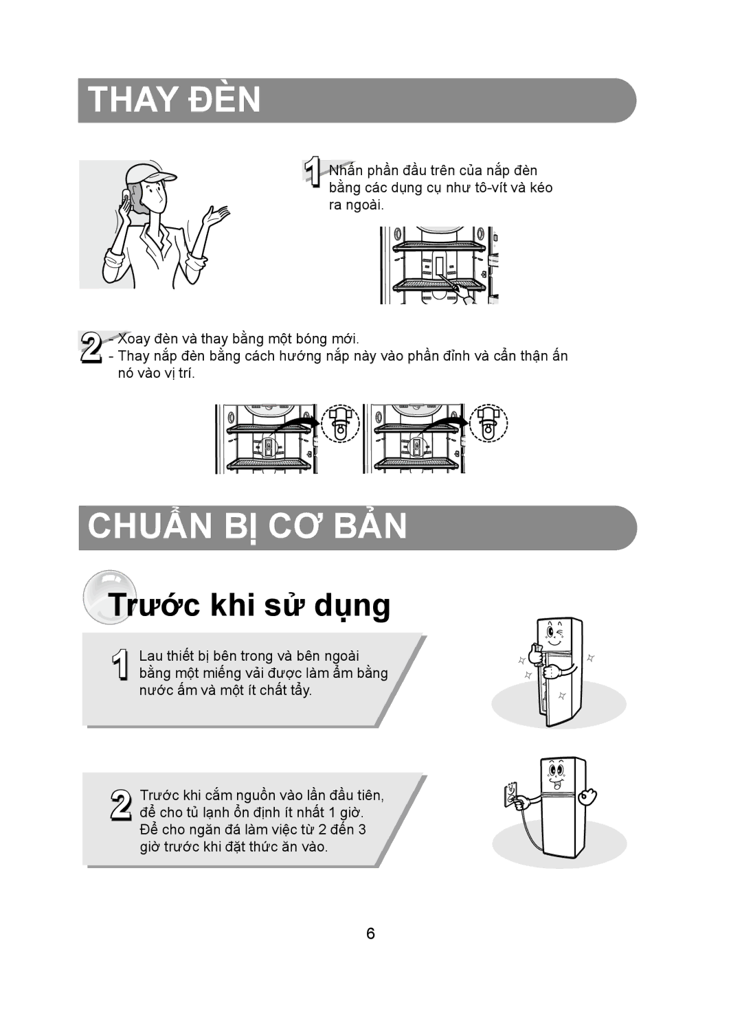 Samsung RT30MBAS1/XSV, RT37MBAS1/XSV, RT30MAAS1/XSV, RT37MAAS1/XSV manual Thay ĐÈN, Chuẩn BỊ CƠ BẢN, Trước khi sử dụng 