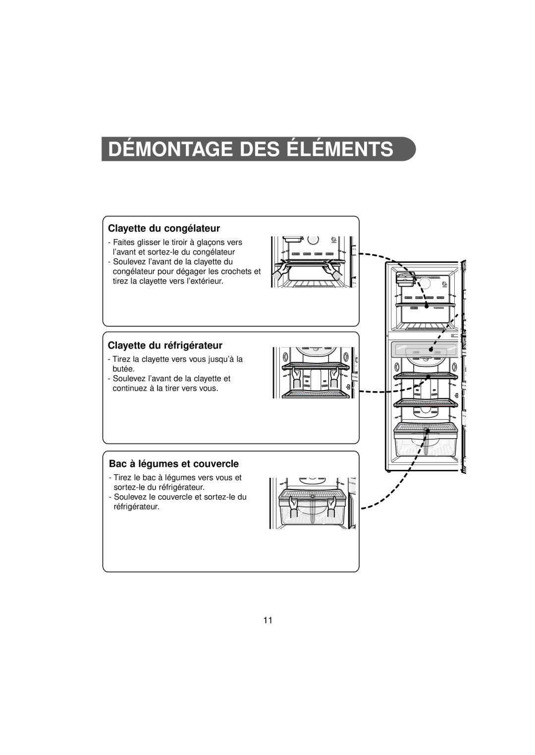 Samsung RT37MBMG1/XEK, RT30MASW1/CAF manual Démontage DES Éléments, Clayette du congélateur, Clayette du réfrigérateur 