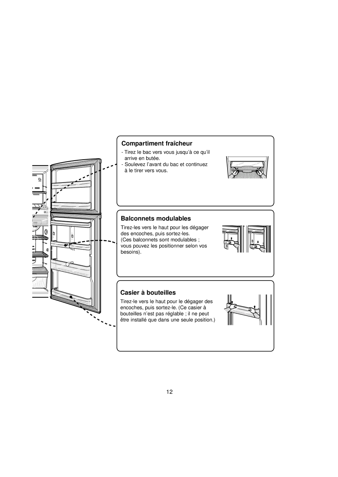 Samsung RT30MASW1/CAF, RT37MBMG1/XEK, RT37MASW1/XEF manual Compartiment fraîcheur, Balconnets modulables, Casier à bouteilles 