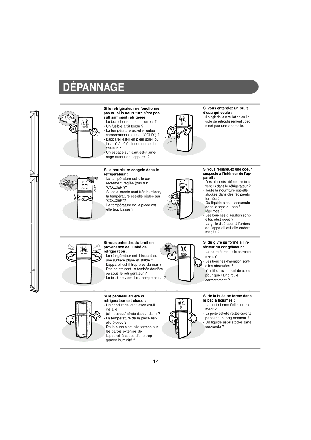 Samsung RT37MBSW2/XEF, RT37MBMG1/XEK, RT30MASW1/CAF, RT37MASW1/XEF, RT37MASW1/CAH, RT34MASS1/XEF, RT37MBSS1/XEF manual Dépannage 