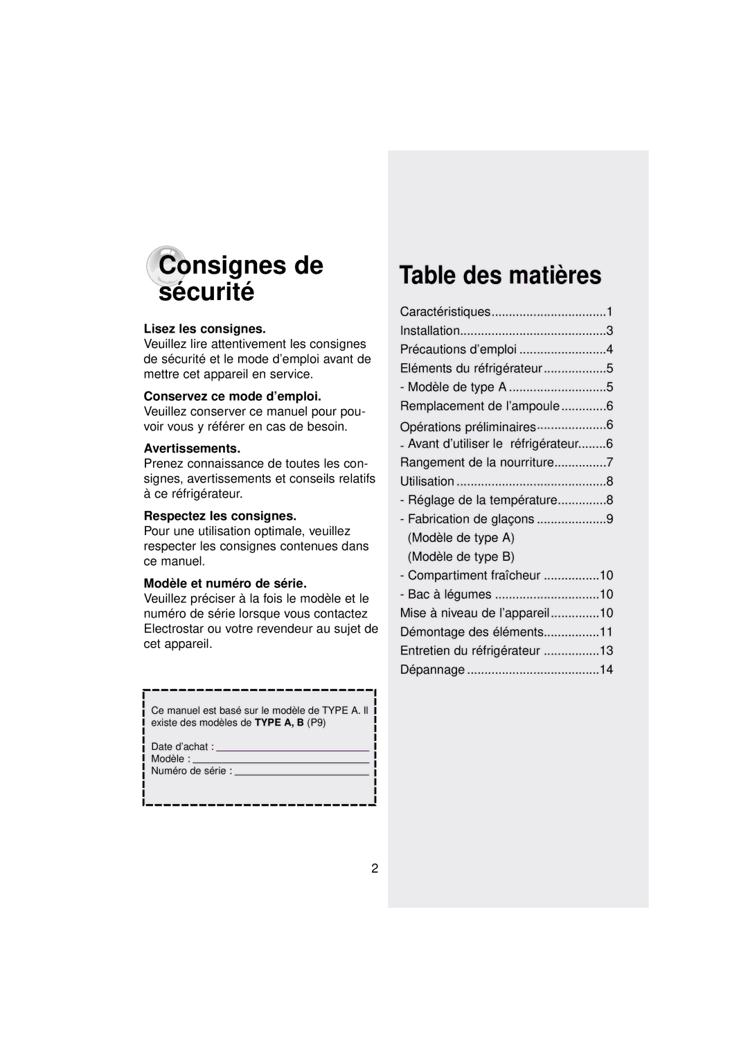 Samsung RT37MBSW2/XEF, RT37MBMG1/XEK, RT30MASW1/CAF, RT37MASW1/XEF, RT37MASW1/CAH Consignes de sécurité, Table des matières 