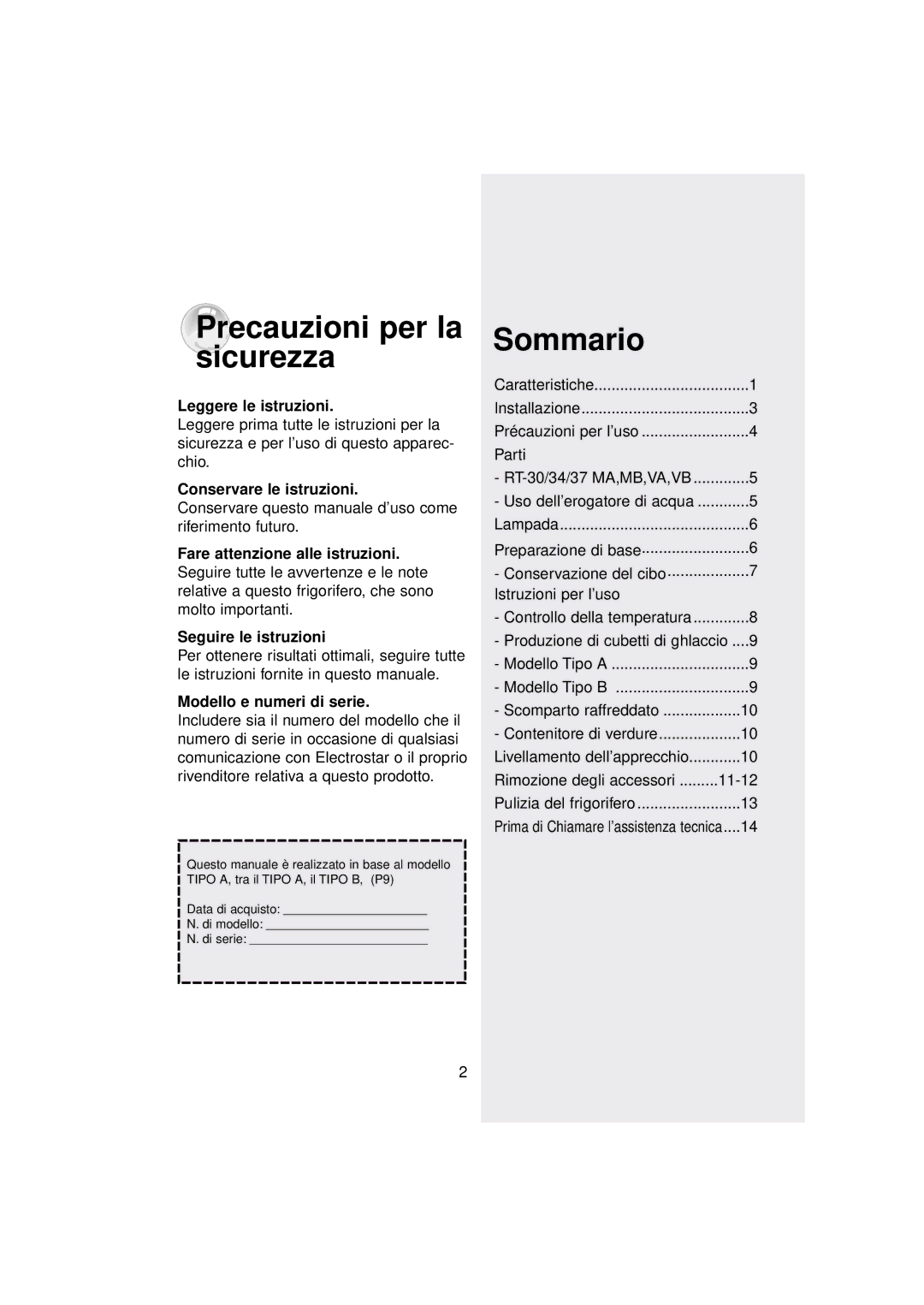 Samsung RT37MBSS1/BWT manual Precauzioni per la sicurezza, Sommario, Leggere le istruzioni, Conservare le istruzioni 