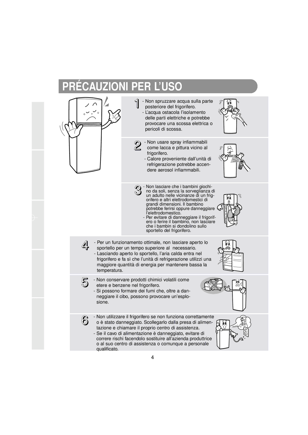 Samsung RT34MASS1/XES, RT37MBSS1/BWT, RT34MASS1/XET manual Précauzioni PER L’USO, Frigorifero 