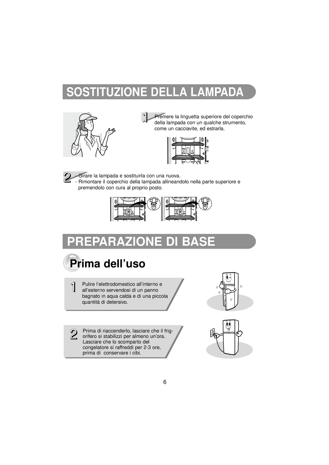 Samsung RT34MASS1/XET, RT37MBSS1/BWT, RT34MASS1/XES manual Sostituzione Della Lampada, Preparazione DI Base, Prima dell’uso 