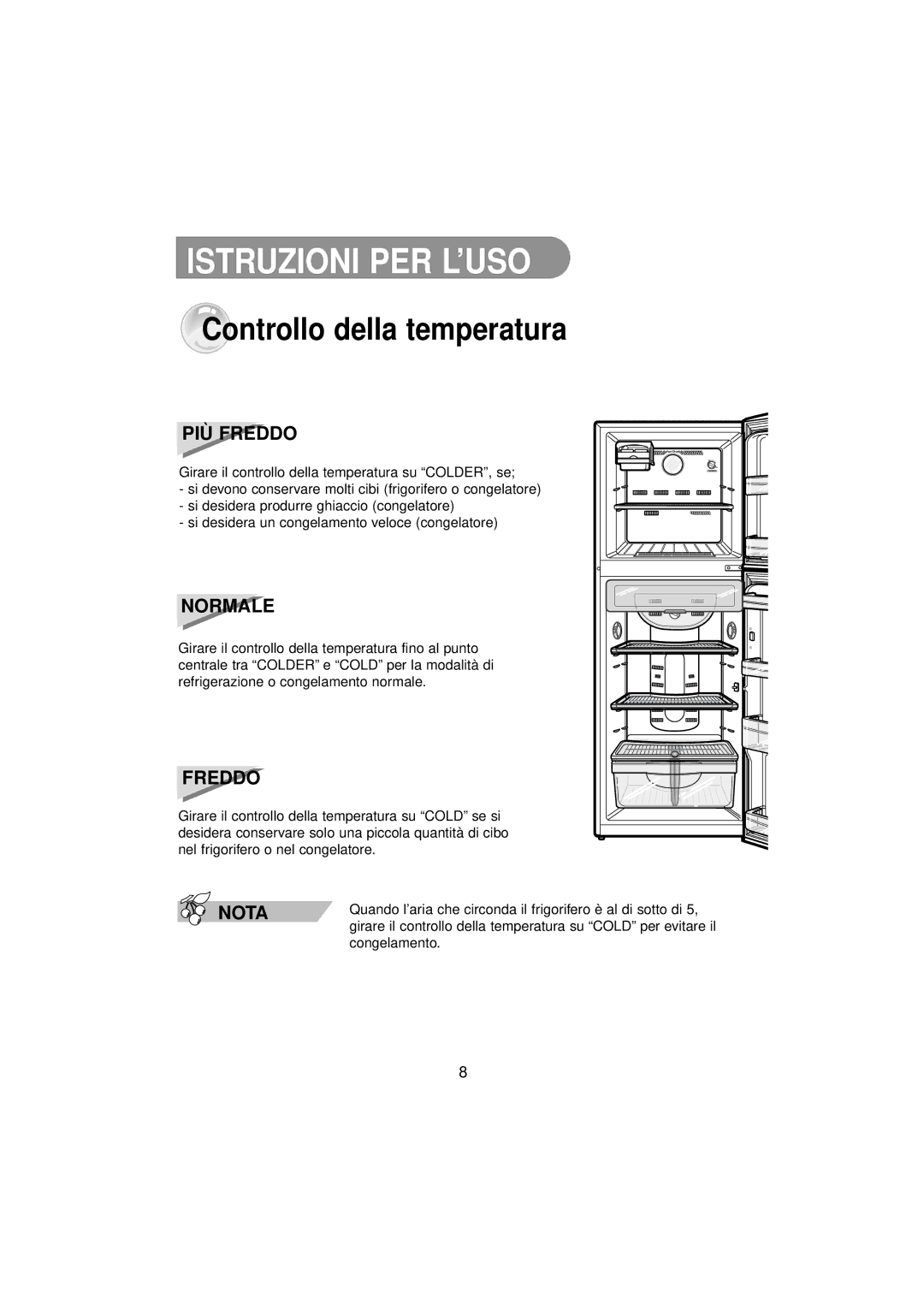 Samsung RT37MBSS1/BWT, RT34MASS1/XET, RT34MASS1/XES manual Istruzioni PER L’USO, Controllo della temperatura 