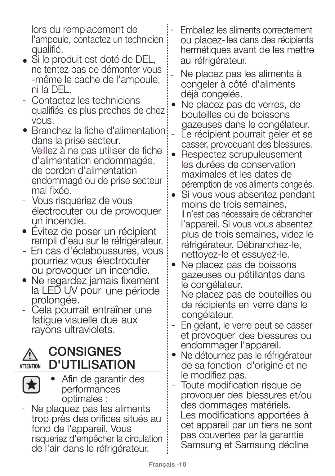 Samsung RT29FAJADSA/EF, RT38FEAADSA/EF, RT29FARADWW/EF, RT25HAR4DWW/EF Branchez la ﬁche dalimentation dans la prise secteur 