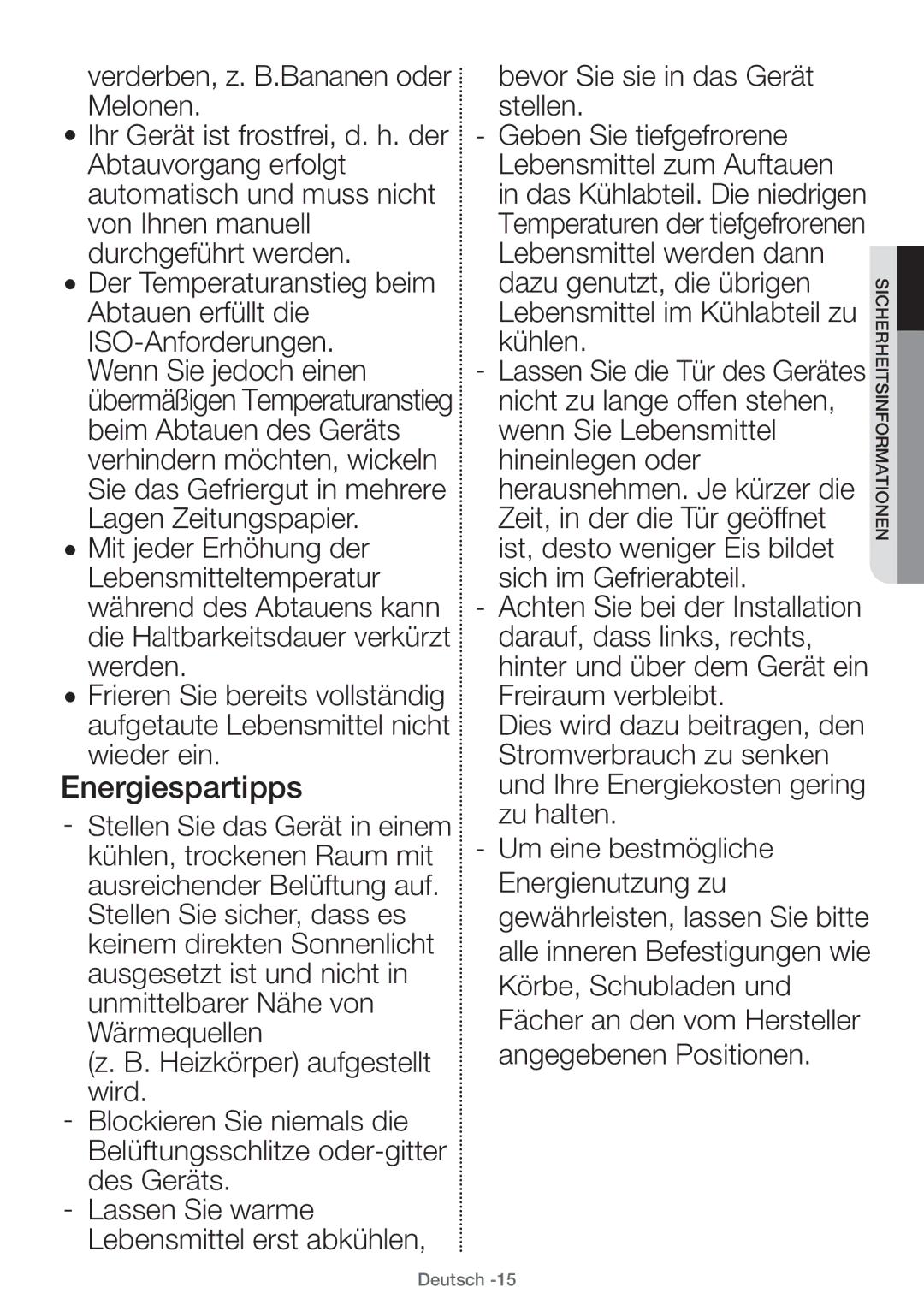 Samsung RT29FAJADSA/EF, RT38FEAADSA/EF, RT29FARADWW/EF, RT25HAR4DWW/EF manual Energiespartipps, Heizkörper aufgestellt wird 