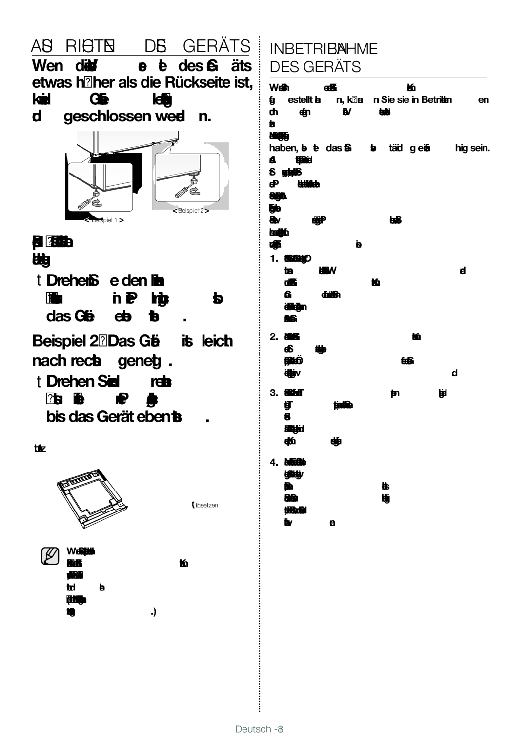 Samsung RT38FDJADSA/EF manual Inbetriebnahme DES Geräts, Je nach Modell ist möglicherweise kein Untersatz verfügbar 